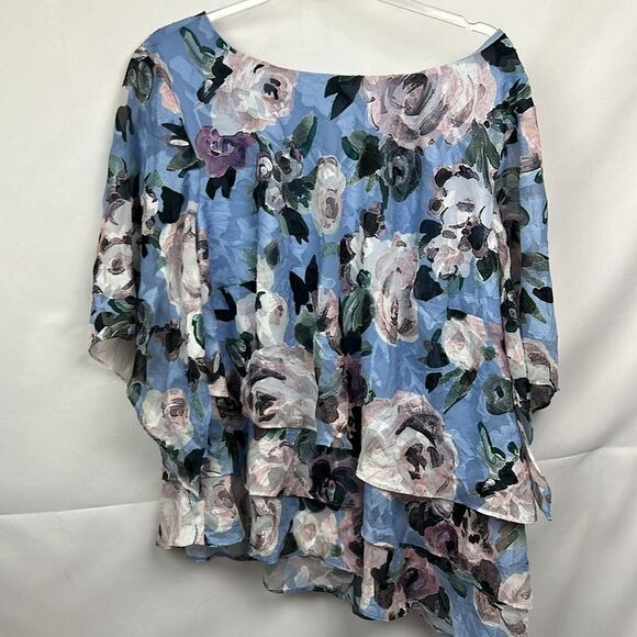Alex Evenings tiered Asymmetrical hem Blue floral blouse size 3X - Picture 8 of 14